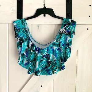 Juniors No Boundaries Green Blue Tropical Ruffle Bikini Swimsuit Top XL 15/17